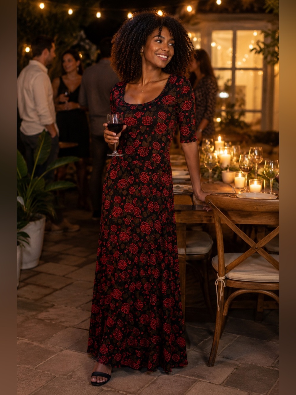 LuLaRoe Black Maxi Dress with Red Floral SoSoft!!